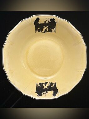 VTG Pale Yellow Crooksville China Co “Silhouette” Pattern 9-1/2in Serving Bowl